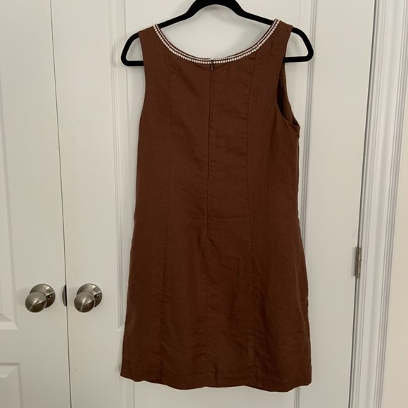 Tommy Bahama Linen Silk Sheath Embroidered Sleeveless Midi Dress Brown Size 8 - Picture 8 of 11